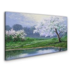 COLORAY.SK Obraz canvas Lake stromy kvety 120x60 cm