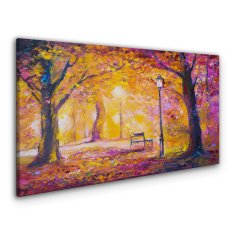 COLORAY.SK Obraz canvas Lesný park Stromy lampa lavica 140x70 cm