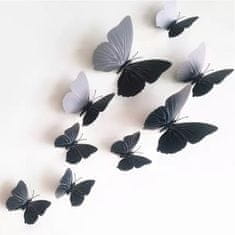 PIPPER. Samolepka na stenu „Plastové 3D Motýle - Čierne“ 12 ks 6-12 cm