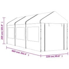 Vidaxl Altánok so strechou, biely 6,69x2,28x2,69 m, polyetylén