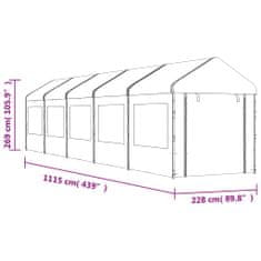 Vidaxl Altánok so strechou, biely 11,15x2,28x2,69 m, polyetylén