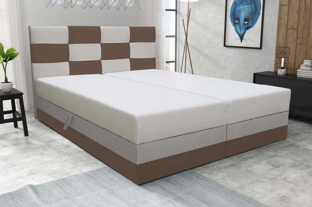 Veneti Boxspringová posteľ s úložným priestorom MARLEN COMFORT - 180x200, hnedá / béžová