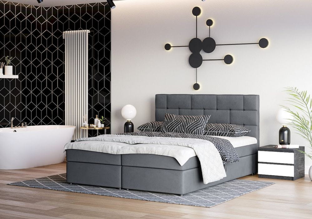 Veneti Boxspringová posteľ s úložným priestorom WALLY - 200x200, tmavo šedá