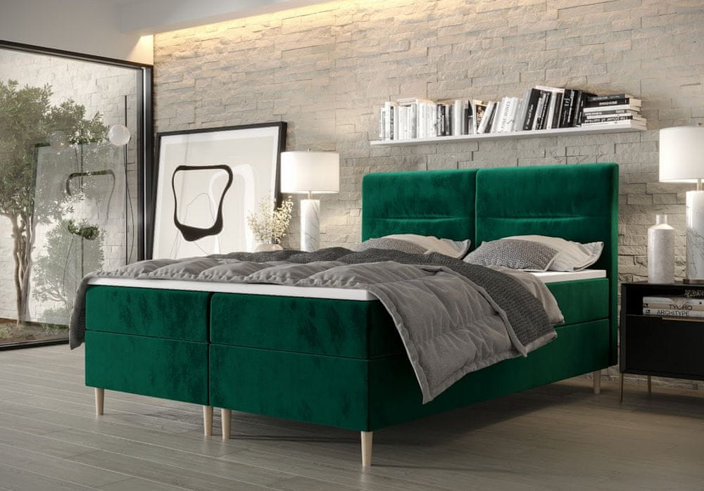 Veneti Boxspringová posteľ s úložným priestorom HENNI COMFORT - 160x200, zelená
