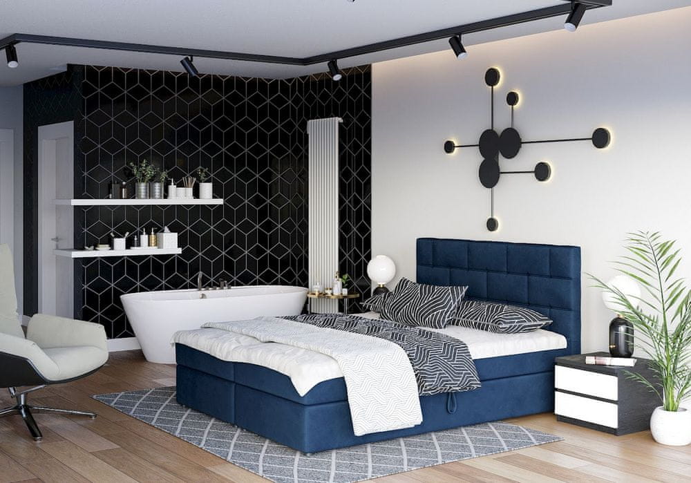 Veneti Boxspringová posteľ s úložným priestorom WALLY COMFORT - 140x200, modrá