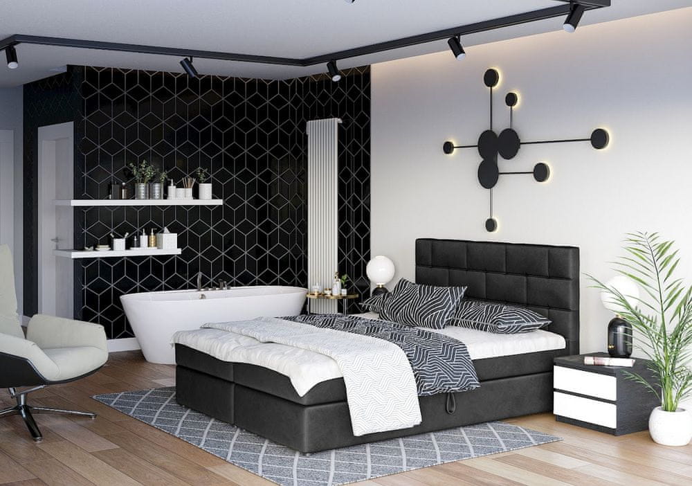 Veneti Boxspringová posteľ s úložným priestorom WALLY COMFORT - 160x200, čierna