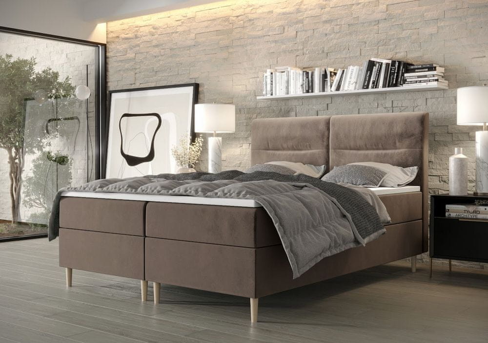 Veneti Boxspringová posteľ s úložným priestorom HENNI - 200x200, mliečna čokoláda