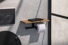 SAPHO SKA dvojitý držiak toaletného papiera s poličkou 30x8x10cm, čierna mat/dub SKA425 - Sapho