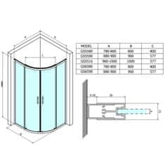 Gelco SIGMA SIMPLY štvrťkruhová sprchová zástena 800x800 mm, R550, sklo Brick GS6580 - Gelco