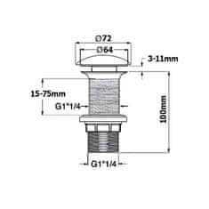 ISVEA Umývadlová výpusť 5/4“, click-clack, keramická zátka, hr.20-70mm, ivory 38TP0165I - Isvea