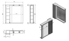 SAPHO PULSE galerka s LED osvetlením 2 x 3W, 75x80x17 cm, ľavá, biela/antracit (PU077L) - Sapho