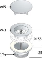 Omp Tea Umývadlová výpusť 5/4“, neuzatvárateľná, veľká krytka, hr.10-55mm, chróm 542.742.5 - Omp Tea