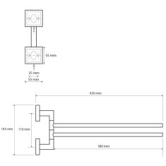 SAPHO X-SQUARE dvojitý držiak uterákov otočný 420mm, chróm (132204102) XQ405 - Sapho