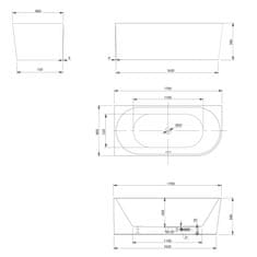 AQUALINE TIBERA L voľne stojaca vaňa, 170x80 cm, biela E1026 - Aqualine