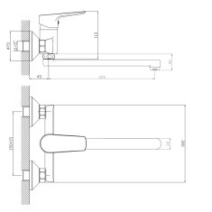 AQUALINE LOTTA nástenná batéria, ramienko ploché, 220 mm, čierna mat LT642B - Aqualine