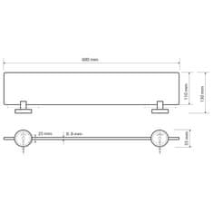 SAPHO X-ROUND E sklenená polička, 600x130mm, chróm (104102042) XR609 - Sapho