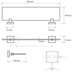 SAPHO X-SQUARE polička sklenená 300x55x130mm, chróm (132122042) XQ602 - Sapho