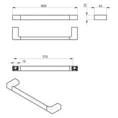 Gedy PIRENEI držiak uterákov 800x66mm, čierna mat PI218014 - Gedy