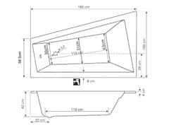 AQUALINE METUJE vaňa 160x100x42cm, bez nožičiek, pravá, biela G2611 - Aqualine