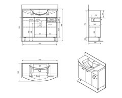 AQUALINE ZOJA umývadlová skrinka 93x74x34cm, biela 51094A - Aqualine