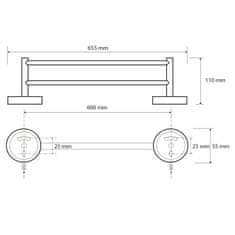 SAPHO X-ROUND E dvojitý držiak na uteráky 655mm, chróm (104104052) XR423 - Sapho