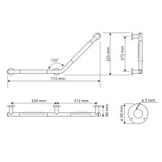 SAPHO Pevnostné madlo 135° s protišmykom PRAVÉ, nerez (104507711) XR507 - Sapho