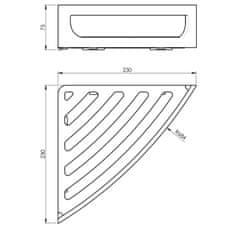 Gedy Rohová polica do sprchy s hrazdou, 230x75x230 mm, oblá, ABS/chróm CP80 - Gedy