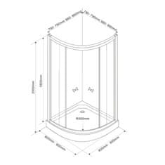 AQUALINE ARLEN štvrťkruhová sprchová zástena 800x800 mm, sklo BRICK BTR800 - Aqualine