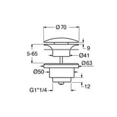 Gsi umývadlová výpusť 5/4“, neuzatvárateľná, hr.5-65 mm, keramická krytka, biela lesk PVC11 - GSI