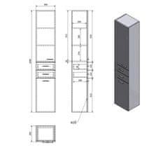 AQUALINE ZOJA/KERAMIA FRESH skrinka vysoká s košom 35x184x29cm, dub platin 51232 - Aqualine