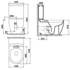 Creavit GRANDE WC kombi XL, spodný/zadný odpad, biela GR360 - CREAVIT