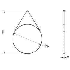 SAPHO ORBITER zrkadlo okrúhle s koženým opaskom, ø 70cm, čierna mat ORT070 - Sapho