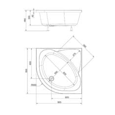 SAPHO SELMA hlboká sprchová vanička, štvrťkruh 90x90x30cm, R550, biela 28611 - Sapho