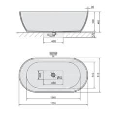 POLYSAN REDUTA voľne stojaca vaňa liaty mramor 170x80x58cm, čierna/biela 72973 - Polysan