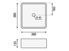 SAPHO UBEGA keramické umývadlo 38x13,5x38 cm, na dosku BH7006 - Sapho