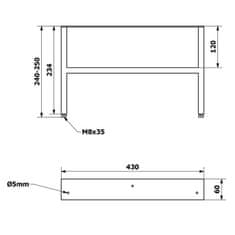 SAPHO AMIA podperné nohy 60x240-250x430mm, lakovaná oceľ, čierna mat, 2ks 30319 - Sapho