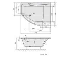 SAPHO TANDEM R asymetrická vaňa 170x130x50cm, biela (07611) 97611 - Sapho