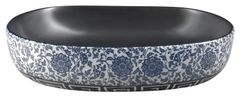 SAPHO PRIORI keramické umývadlo, 60x13, 5x40 cm, čierna s modrým vzorom PI026 - Sapho