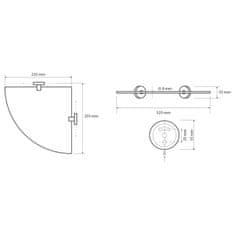 SAPHO X-ROUND E sklenená polička rohová 250x250mm, chróm (104102012) XR603 - Sapho