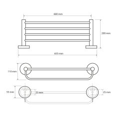 SAPHO X-ROUND E polička na uteráky s hrazdou 650mm, chróm (104105072) XR415 - Sapho