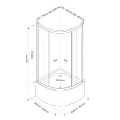AQUALINE ARLEN štvrťkruhová sprchová zástena 900x900x1500 mm, sklo BRICK BTR903 - Aqualine
