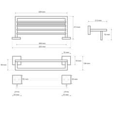 SAPHO X-SQUARE polička na uteráky s hrazdou 650x110x215mm, chróm (132205072) XQ601 - Sapho