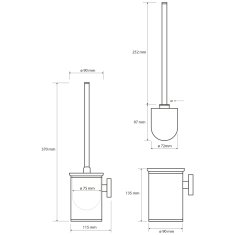 SAPHO X-STEEL WC kefa, valcová malá, čierna kefa, brúsená nerez (102313079) XS305 - Sapho