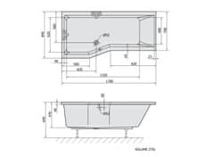 SAPHO VERSYS L asymetrická vaňa 170x85x70x47cm, biela 70111 - Sapho