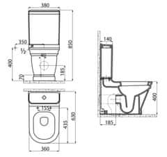 SAPHO ANTIK WC misa kombi, zadný/spodný odpad, 37x63 cm AN360 - Sapho