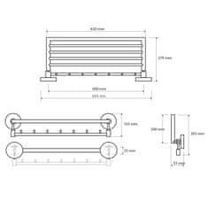 SAPHO X-ROUND polička na uteráky výklopná s háčikmi 650mm, chróm (104205162) XR422 - Sapho