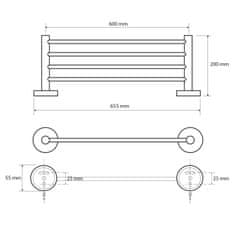 SAPHO X-ROUND E polička na uteráky 650mm, chróm (104105082) XR412 - Sapho