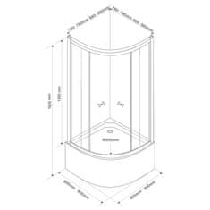 AQUALINE ARLEN štvrťkruhová sprchová zástena 800x800x1500 mm, sklo BRICK BTR803 - Aqualine