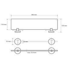 SAPHO X-ROUND E sklenená polička 300x130mm, chróm (104122042) XR601 - Sapho