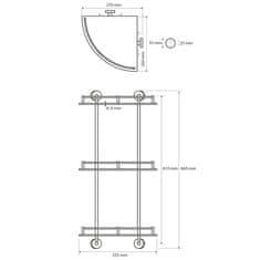 SAPHO X-ROUND E skl. polička roh. trojitá s hrazdou, 270x660x270mm, chróm XR606 - Sapho